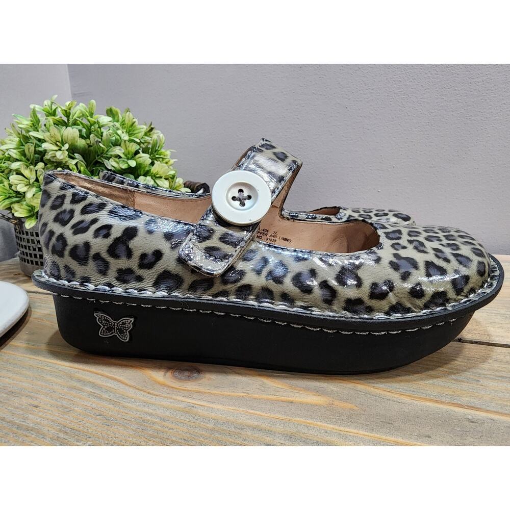 Alegria Leopard Print Leather Slip On Shoes Mules Clogs Sz 37 US 6.5 PAL-406